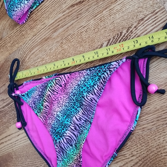 (L) OP Multicolored Animal Print Bikini Swimsuit Set Rainbow Zebra Leopard Beach - Picture 4 of 8